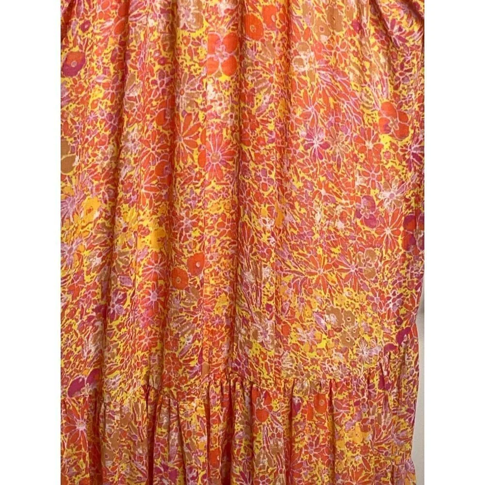NEW Free People Feeling Groovy Maxi Dress Orange Floral Size S Flowy A-line Slip - Picture 6 of 7